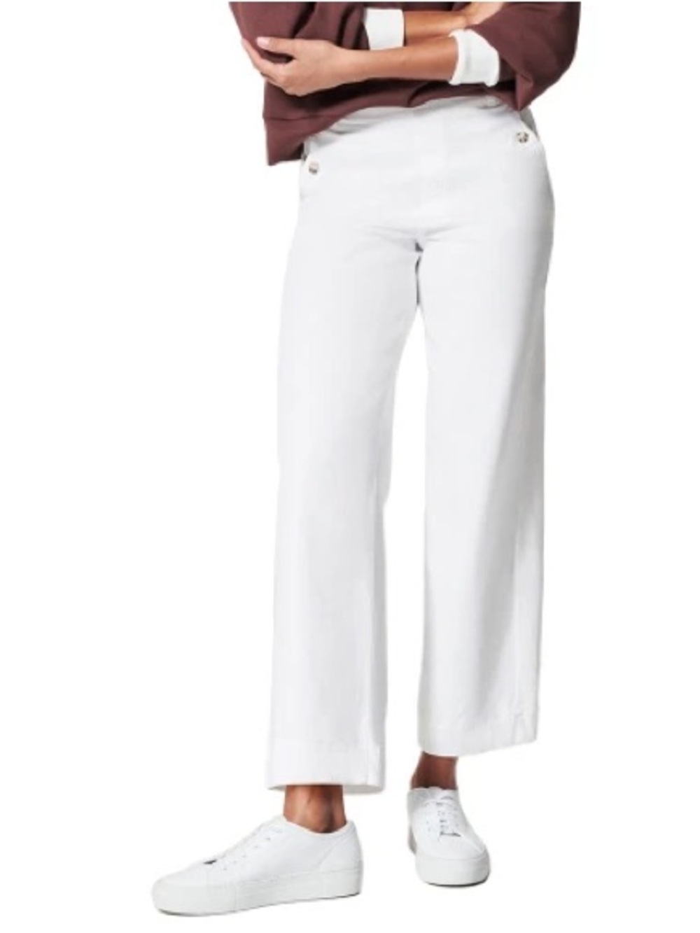 Spanx High Waist Stretch Twill Wide Leg White Denim Pants